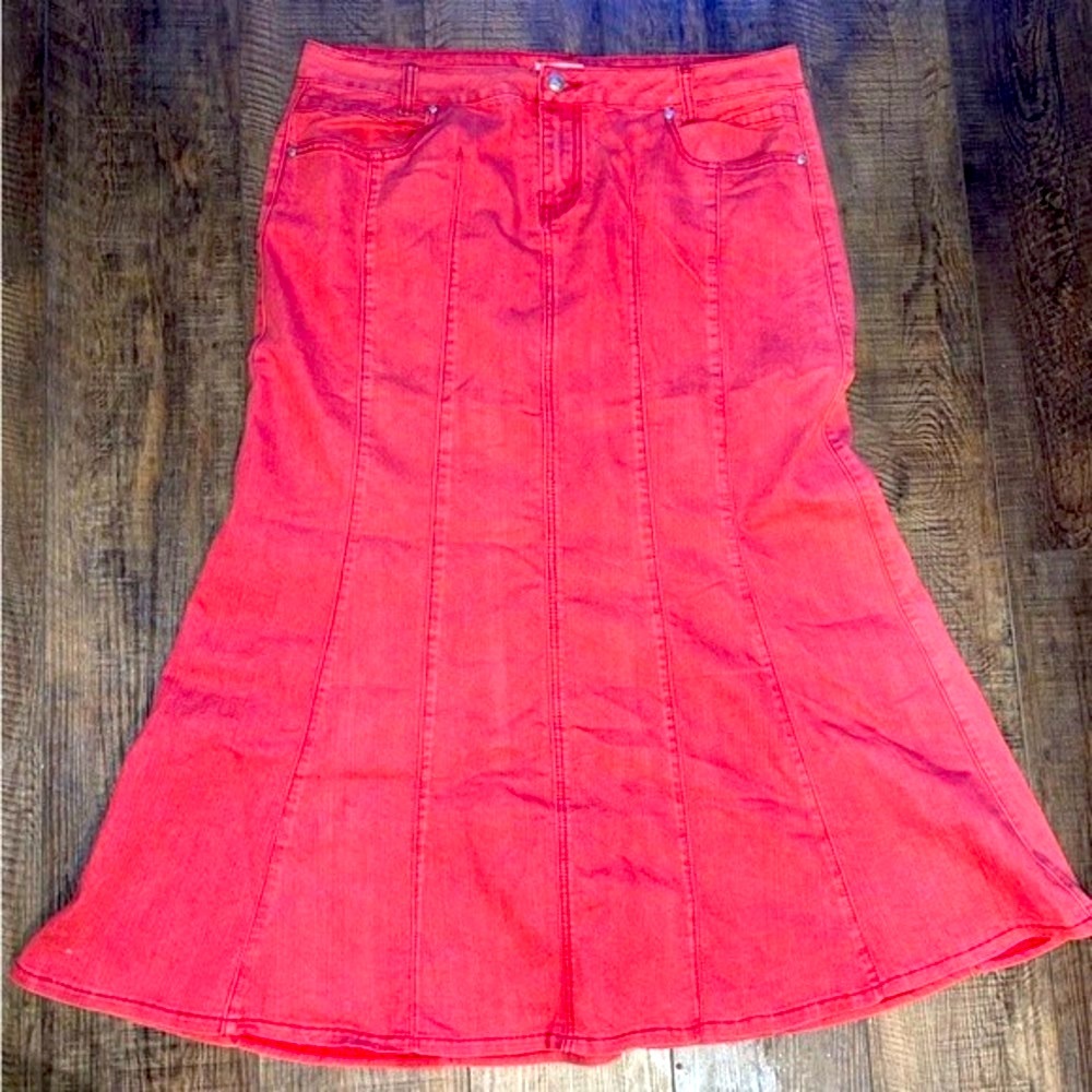 Cato long red denim skirt size 16 used